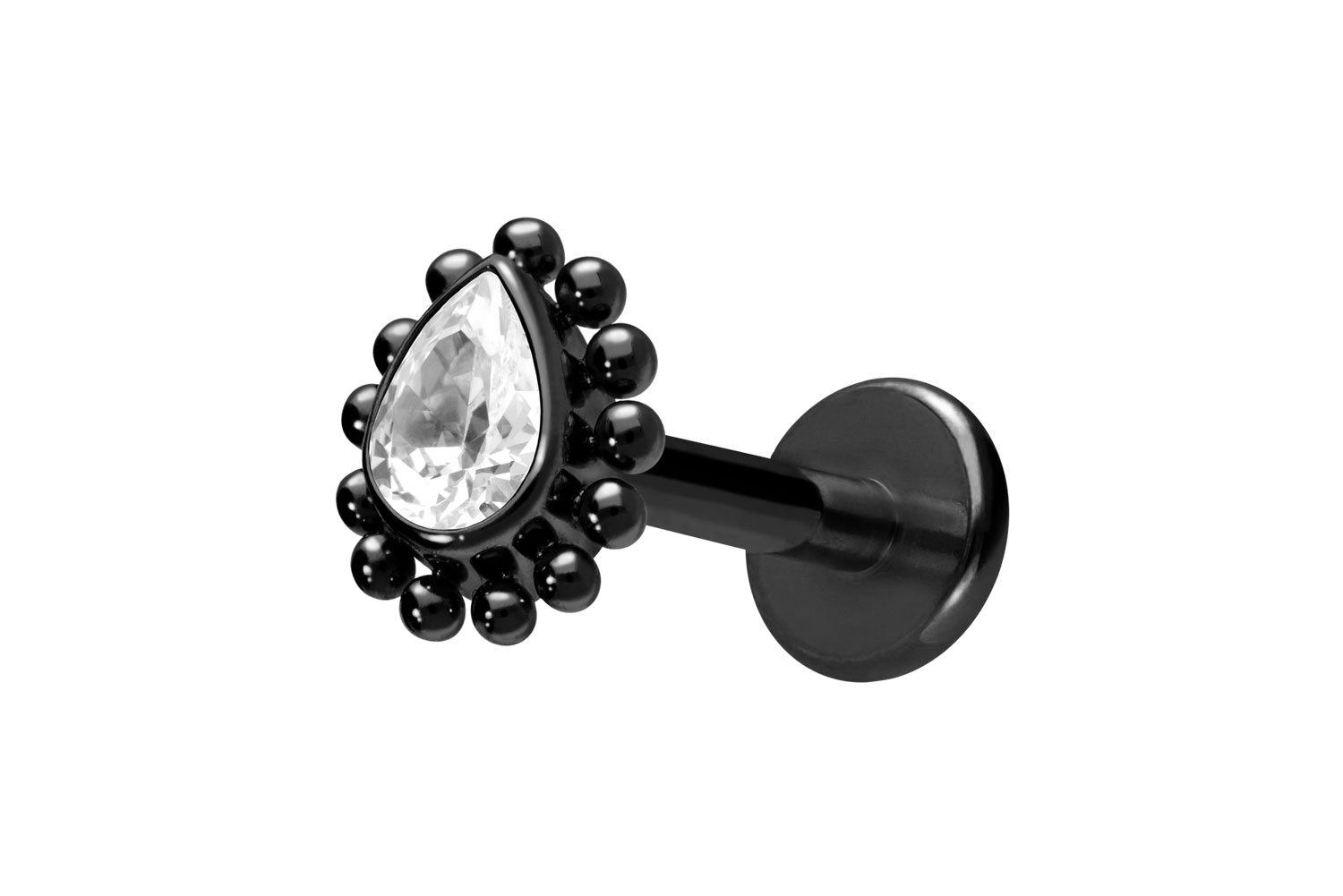 Titan Labret Piercing mit Innengewinde KRISTALLTROPFEN + KUGELN